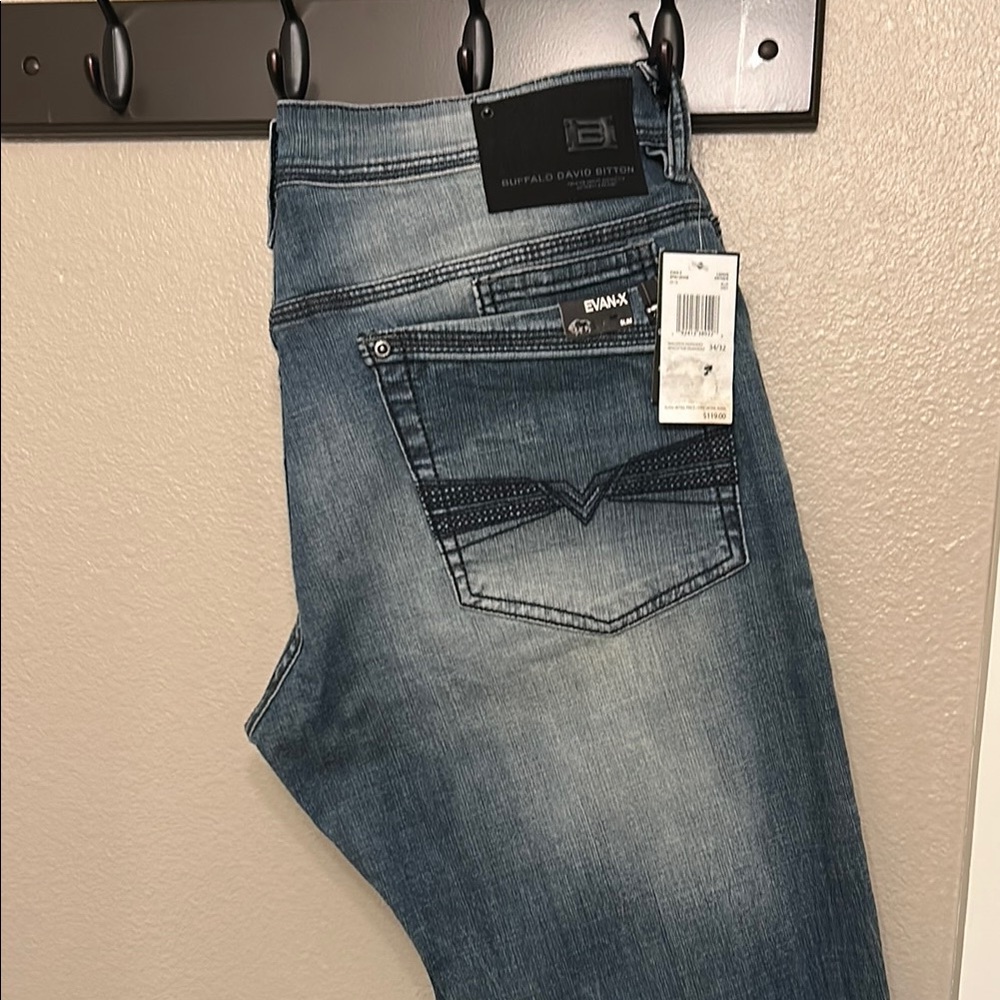 Buffalo David Bitton Blue Slim Jeans with Distressed Look